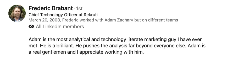 Testimonial from Frederic Brabant